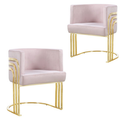 An Image of Lula Pink Velvet Dining Chairs In Pair With Gold Legs