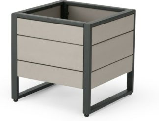 An Image of Catania Large Low Powder-Coated Steel & Polywood Planter, Dark Grey
