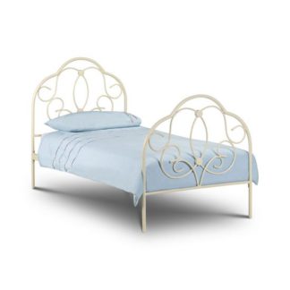 An Image of Arabel Metal Single Bed In Stone White Finish
