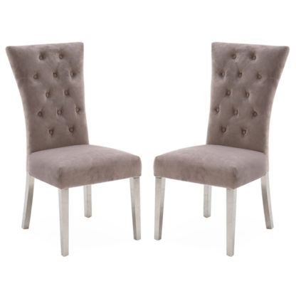An Image of Pembroke Taupe Velvet Dining Chair In Pair