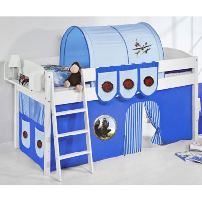 97fe04a78b766fbfab63877c25e1326775d09b31d410114f62a073664a85a935.jpg An Image of Lilla Children Bed In White With Dragons Blue Curtains