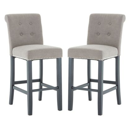An Image of Trento Park Natural Fabric Upholstered Bar Chairs In Pair