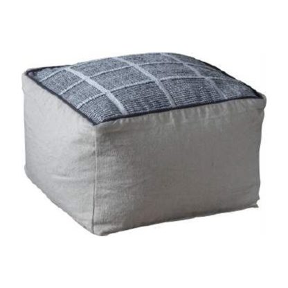 An Image of Vega Fabric Upholstered Square Pouffe In Grey