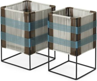 An Image of Ariba Set Of Two Tiered Woven Square Plant Stands, Multi-