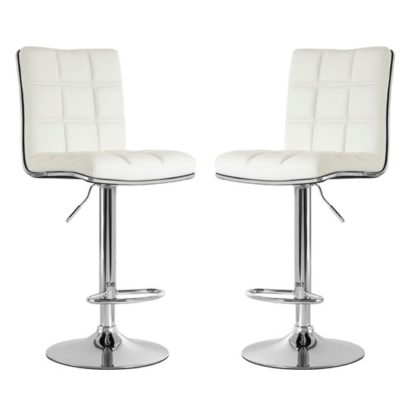 An Image of Treno White Faux Leather Gas Lift Bar Stools In Pair