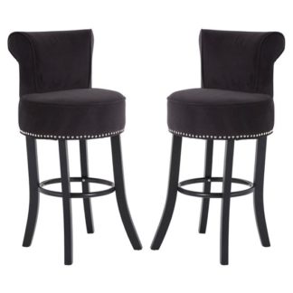 An Image of Trento Park Black Fabric Upholstered Round Bar Chairs In Pair