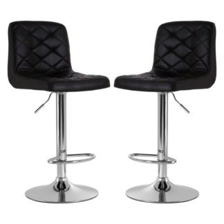 An Image of Terot Black Faux Leather Gas Lift Bar Stools In Pair