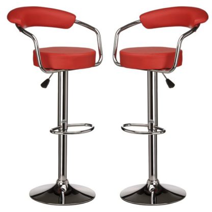 An Image of Scalo Red Faux Leather Gas Lift Bar Chairs In Pair