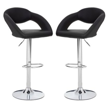 An Image of Talore Black Faux Leather Gas Lift Bar Chairs In Pair