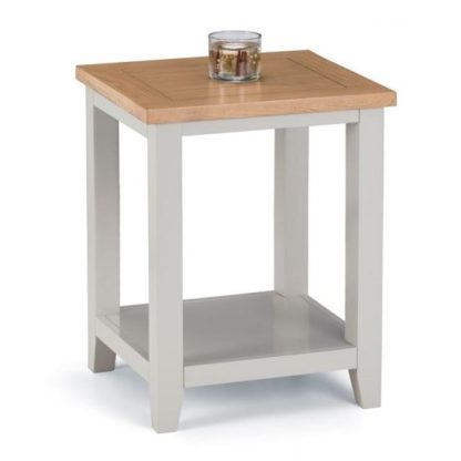 An Image of Christie Wooden Lamp Table In Oak Top And Grey