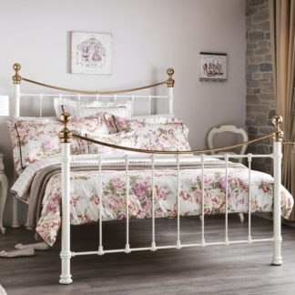 An Image of Ethan Precious Metal Double Bed In Ivory And Brass