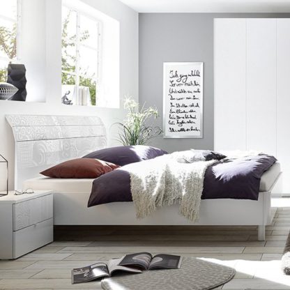 a37810b7ad526f9729475e61c27a4600ab3ef092c821060e473bfa30a941dc51.jpg An Image of Soxa Curved Wooden Double Bed In Serigraphed White
