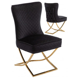 An Image of Lorenzo Black Velvet Dining Chairs In Pair With Gold Legs
