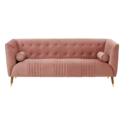 An Image of Victoria Velour Fabric 3 Seater Sofa In Pink With Oak Legs