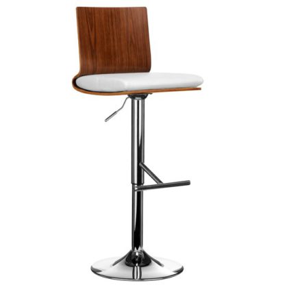 An Image of Savial Wooden Bar Stool In Walnut With White Leather Seat