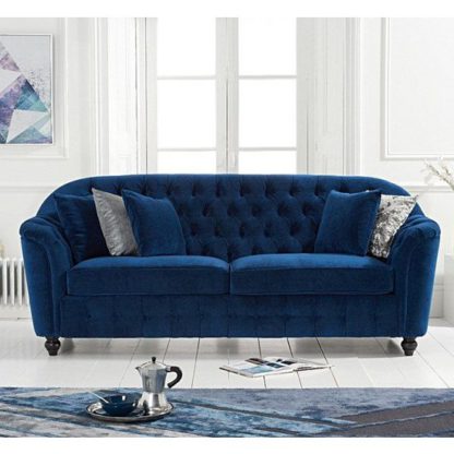 An Image of Karrio Linen Fabric 3 Seater Sofa In Blue