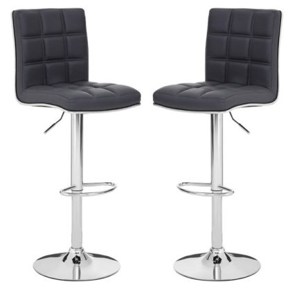 An Image of Treno Grey Faux Leather Gas Lift Bar Stools In Pair