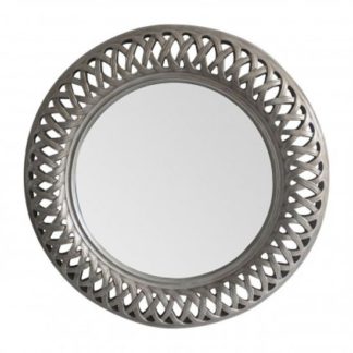 An Image of Tesserae Round Wall Bedroom Mirror In Antique Silver Frame