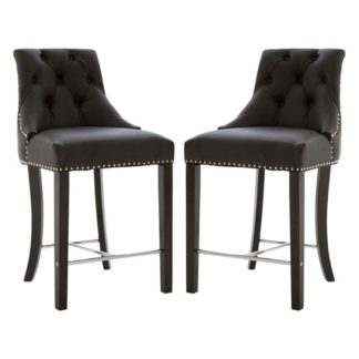 An Image of Trento Park Black Faux Leather Bar Chairs In Pair