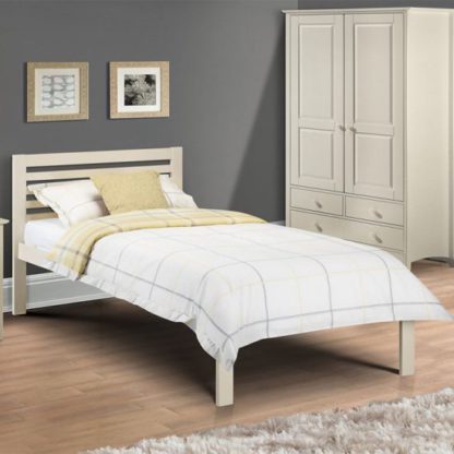 An Image of Slocum Wooden Single Bed In Stone White