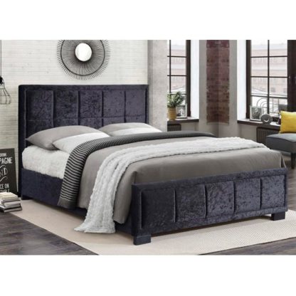 An Image of Masira Fabric Small Double Bed In Black Crushed Velvet
