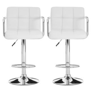 An Image of Stocam White Faux Leather Gas Lift Bar Stools In Pair