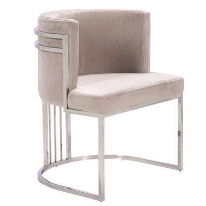 An Image of Casoli Velvet Dining Chair In Beige With Silver Legs