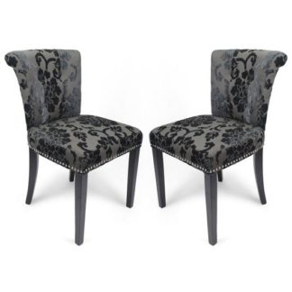 An Image of Sandringham Charcoal Baroque Velvet Accent Chairs In Pair