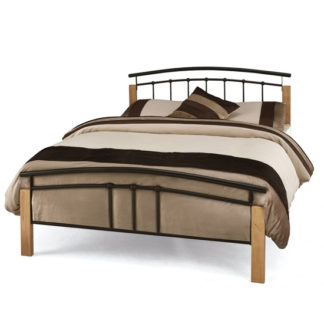 An Image of Tetras Metal Double Bed In Black With Beech Posts