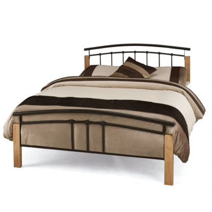 af4d1594875a8ddeb5e0073a7e932518b9a42c8abbf3595137bc94b5927b34f4.jpg An Image of Tetras Metal Double Bed In Black With Beech Posts