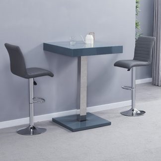 An Image of Topaz Glass Bar Table In Grey With 2 Ripple Grey Stools