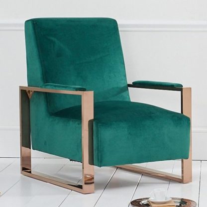 b0c81a8e3762d4024e27542237c0c2ae84f2b5df1944fe203a2287033fbd361b.jpg An Image of Ericane Velvet Accent Chair In Green With Rose Gold Frame