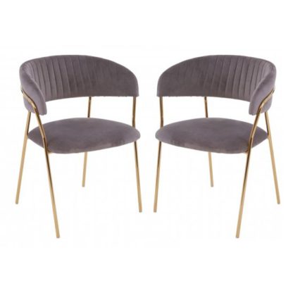 An Image of Tamzo Mink Velvet Dining Chairs With Gold Legs In Pair