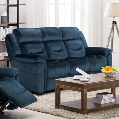 An Image of Dudley Fabric Upholstered Fixed 3 Seater Sofa In Nett Blue