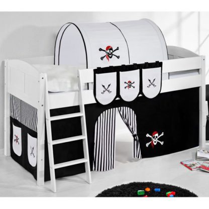 An Image of Hilla Children Bed In White With Pirate Black White Curtain