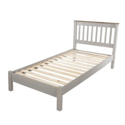 An Image of Corina Single Slatted Bed In Grey Wax Finish