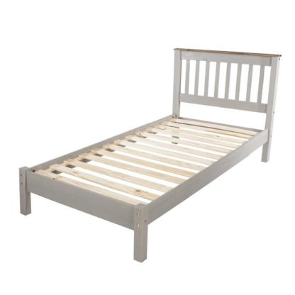 b2a19729656eb9d1c8b3ad9cb8e25af65e10e3c00f9ba3bb317686f36021aff1.jpg An Image of Corina Single Slatted Bed In Grey Wax Finish