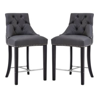 An Image of Trento Park Grey Faux Leather Bar Chairs In Pair