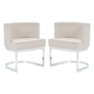 An Image of Lauro Beige Velvet Dining Chairs In Pair With Silver Legs
