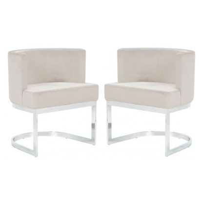b4d6055013213a80e63aa6a4f7423a38bd5f33d34f33d2c42384a597d761d9c5.jpg An Image of Lauro Beige Velvet Dining Chairs In Pair With Silver Legs