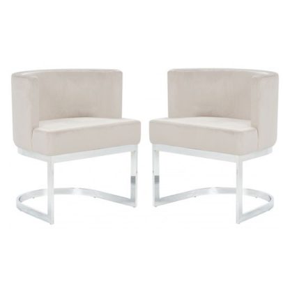 An Image of Lauro Beige Velvet Dining Chairs In Pair With Silver Legs