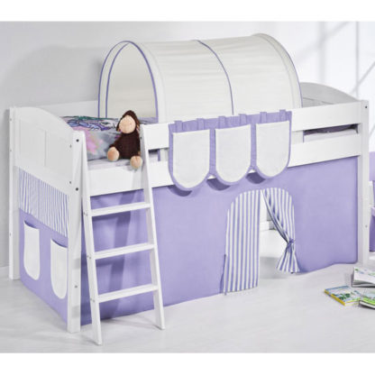 An Image of Hilla Children Bed In White With Purple Curtains