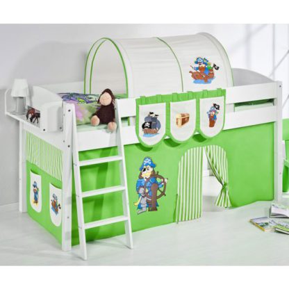 An Image of Lilla Children Bed In White With Pirate Green Curtains