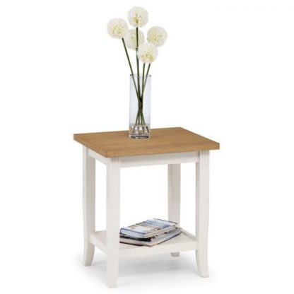An Image of Cromley Wooden Lamp Table In Ivory Laquered With Oak Top