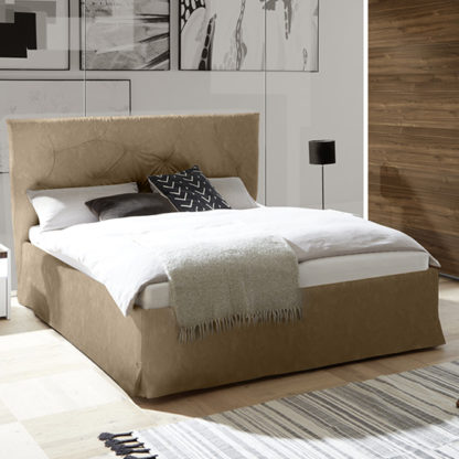 An Image of Civico Faux Leather Double Bed In Tobacco Effect