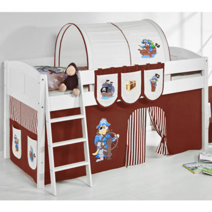 An Image of Hilla Children Bed In White With Pirate Brown Curtains