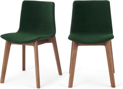 An Image of Set of 2 Perl Dining Chairs, Pine Green Velvet and Walnut