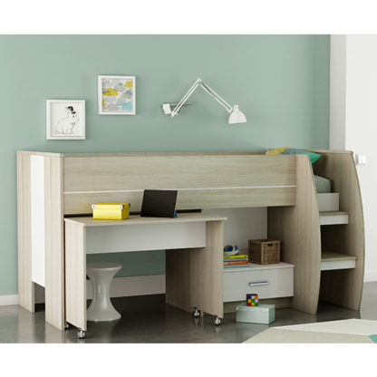 An Image of Swatch Bunk Bed With Desk In Shannon Oak And Pearl White