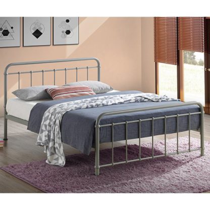 An Image of Miami Victorian Style Metal Double Bed In Pebble
