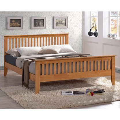 An Image of Turin Wooden Single Bed In Honey Oak